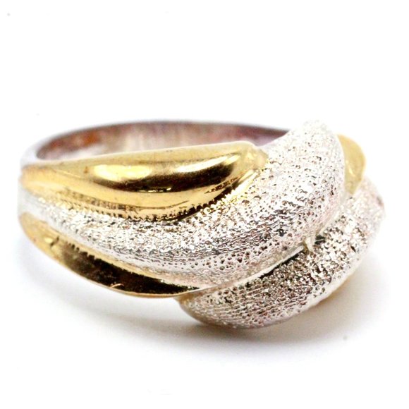 Sterling Silver Contemporary Two Tone Vermeil Textured Ring - Picture 5 of 10